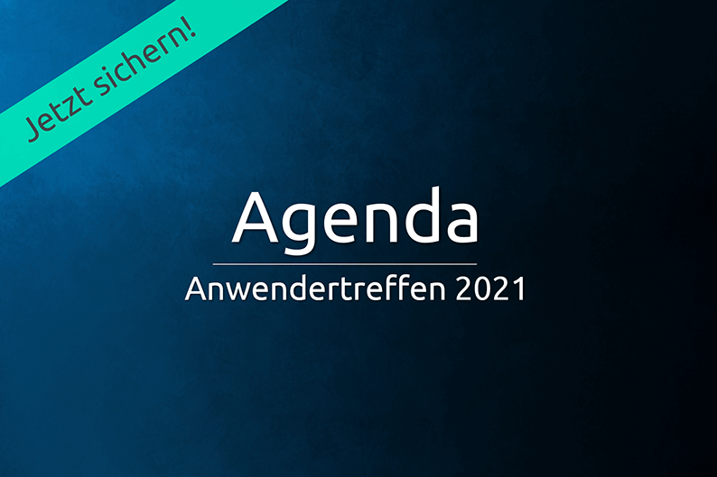 Abbildung Agenda Anwendertreffen 2021 auf einem blauen Hintergrund